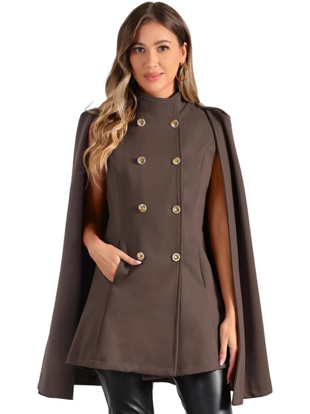 Vintage Winter Cape Coat for Women | Double Breasted, Slit Sleeve Design